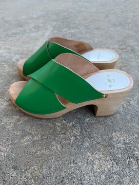 Sabot YouYou Green Leather Mules Clogs Designer Platform Heels Women’s EU 36